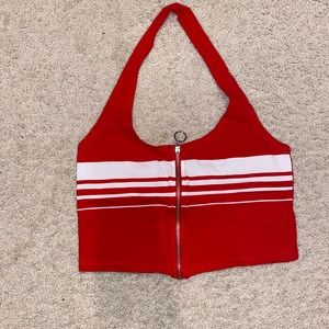 Red & White Halter Crop Top